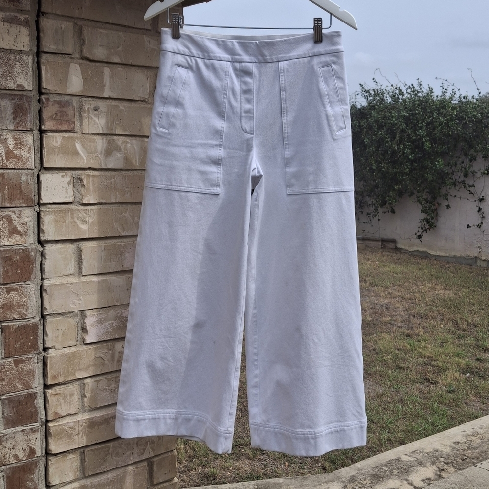 SPANX On-the-Go #20479R Cropped Wide Leg Pull-On White Pants Women Size Medium - Picture 3 of 16